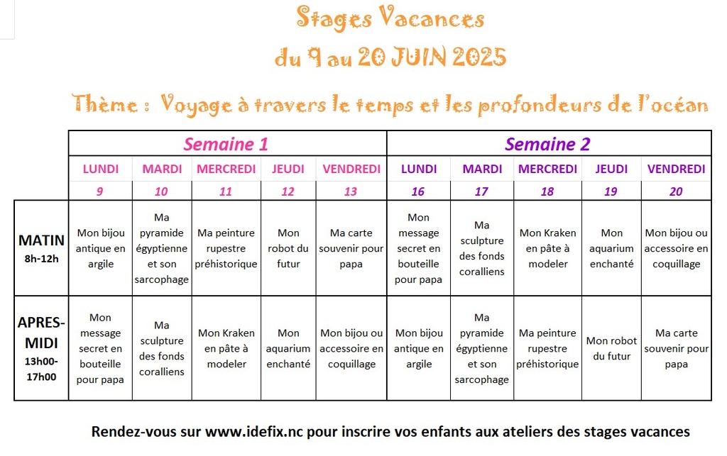 Ateliers enfants stages vacances JUIN 2025, (S1) - du 9 (férié ouvert) au 13 juin (APRES MIDI 13h00-17h00)