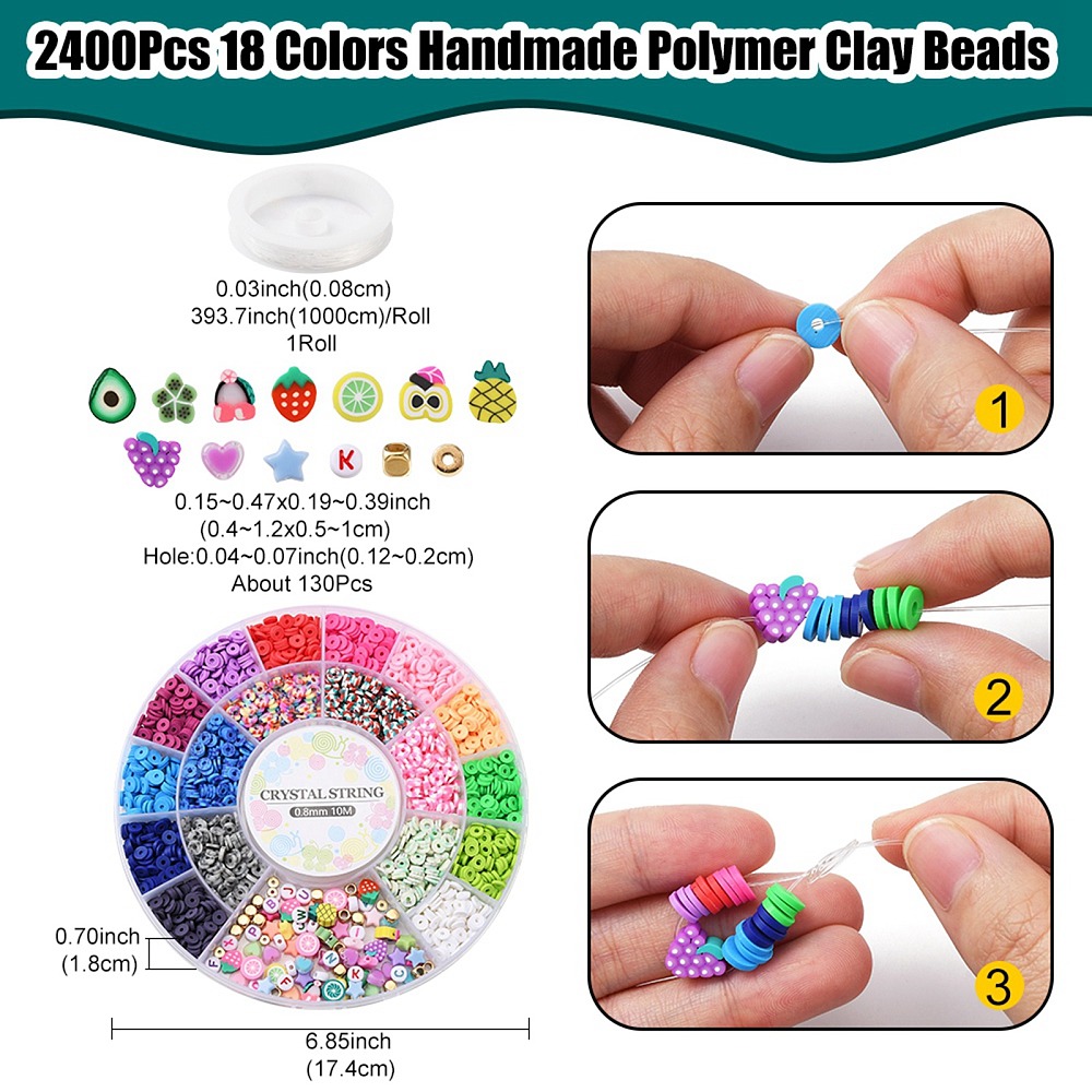 Kit perles Heishi polymère 6x1mm trou 2mm 15 couleurs env. 3000 pièces, accessoires et cauris (copie)