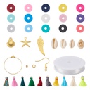 Kit perles Heishi polymère pour bijoux, 6x1mm, trou 2mm, 15 couleurs + coquillages + pendentifs + boucles d'oreilles + élastique