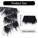 Ceinture/Ruban en plume, NOIR, 2 mètres, plumes de 10-15cm