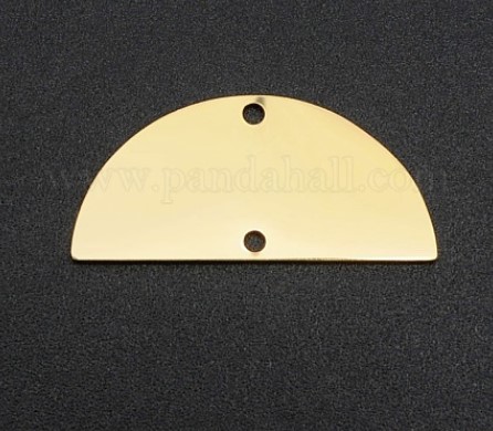 NEW Pendentif INOX, demi-cercle, double trou, 13x28x1mm, Trou: 1.6mm, 2 coloris