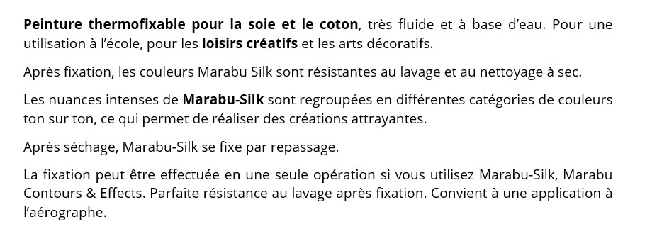 Marabu Silk, peinture thermofixable pour coton et soie, 50ml