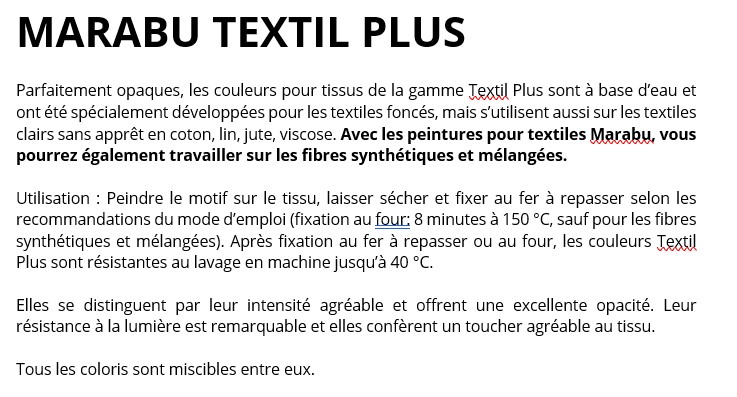 Marabu Textil Plus, Peinture textile ultra couvrante