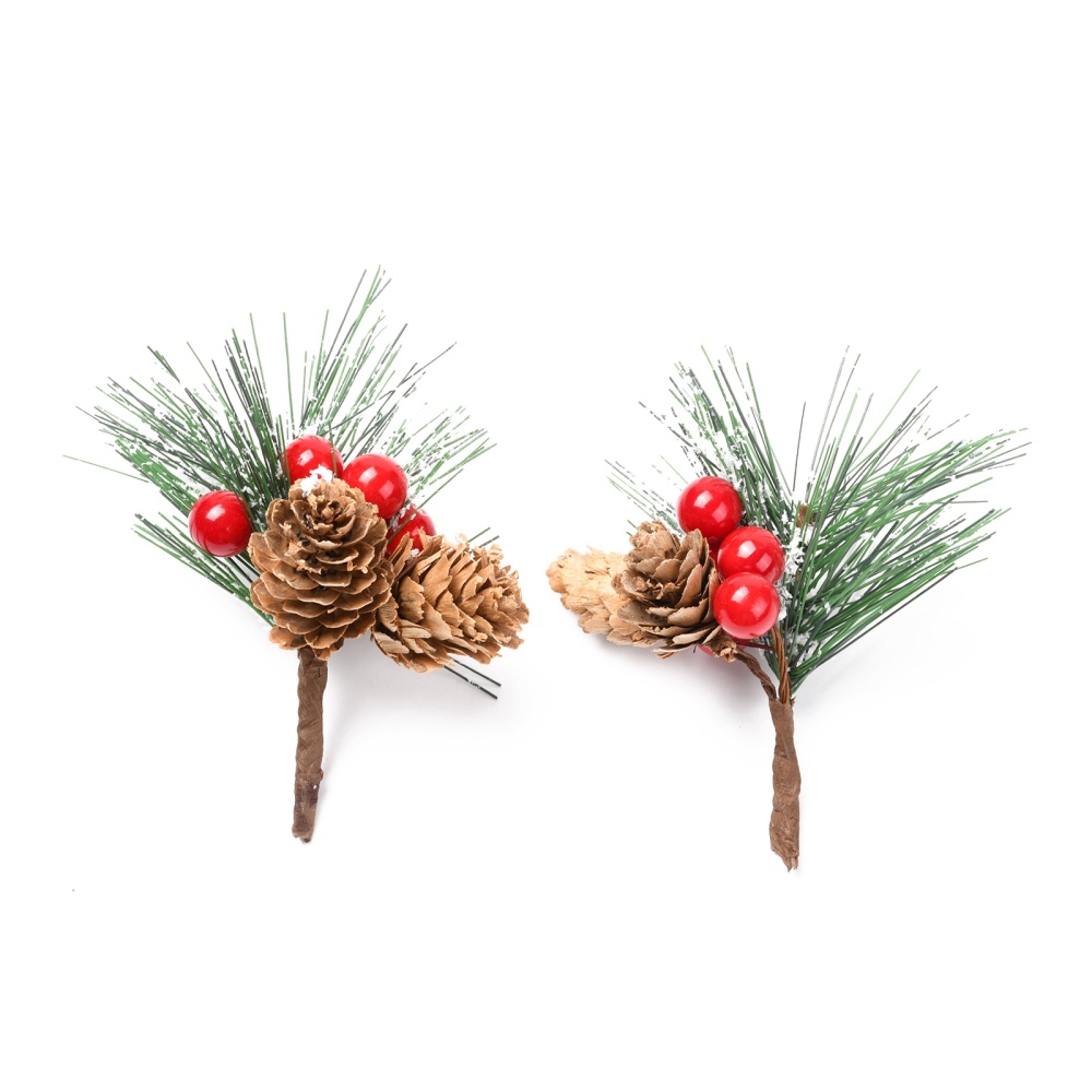 Branches de sapin de noël artificielles, avec pommes de pin et baies rouges, 120mm