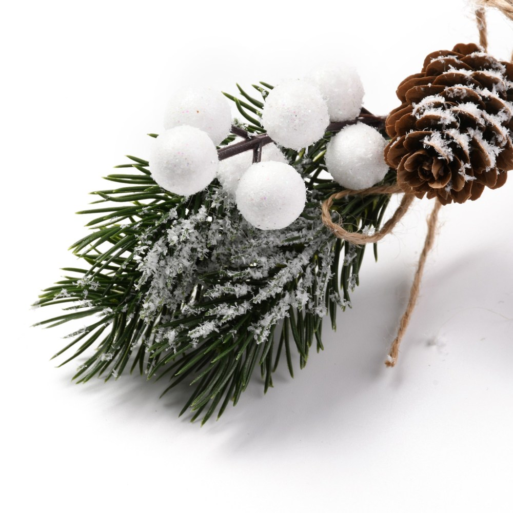 Branches de sapin de noël artificielles, avec pommes de pin et baies rouges, 120mm