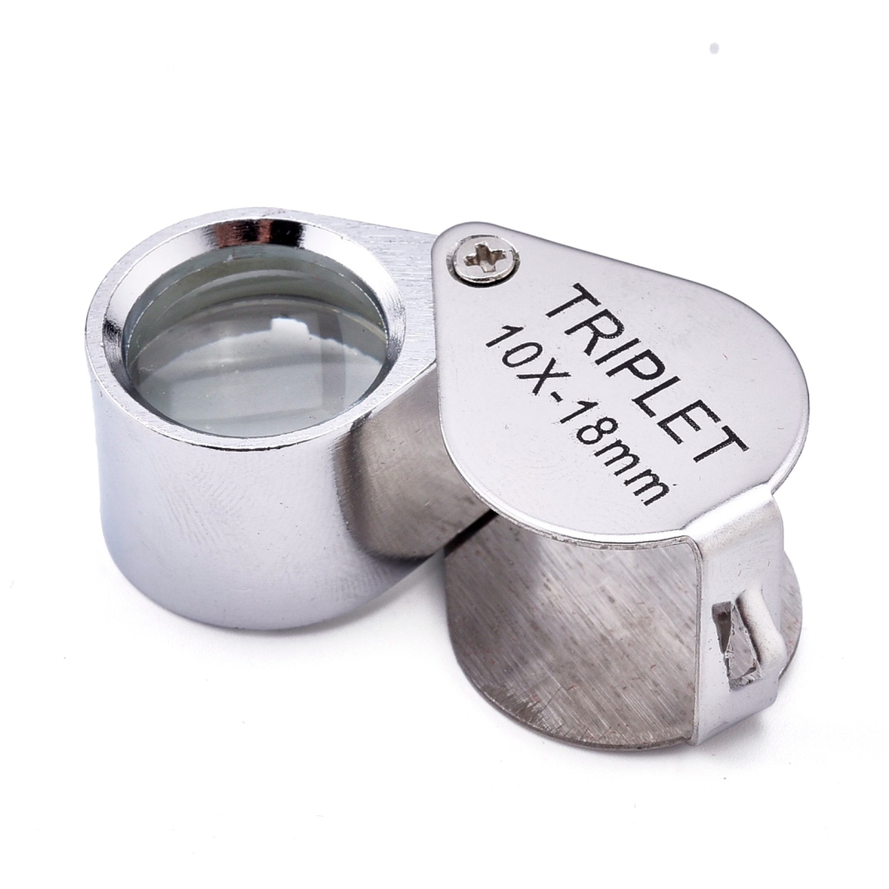 Loupe de bijoux pliable en INOX, grossissement x10, 5.1x2.05x1.8 cm, repliée : 3.1x2.05x1.8 cm