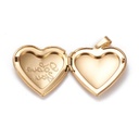 Pendentif INOX doré, placage ionique, plaqué or 18k, coeur avec la phrase &quot;I love you&quot; avec cadre photo, 29x29x7mm, trou 7x3mm