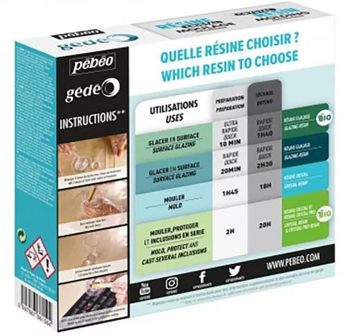 Résine cristal transparente avec durcisseur ,inclusions jusqu'à 5cm ,Pébéo, 300 ml