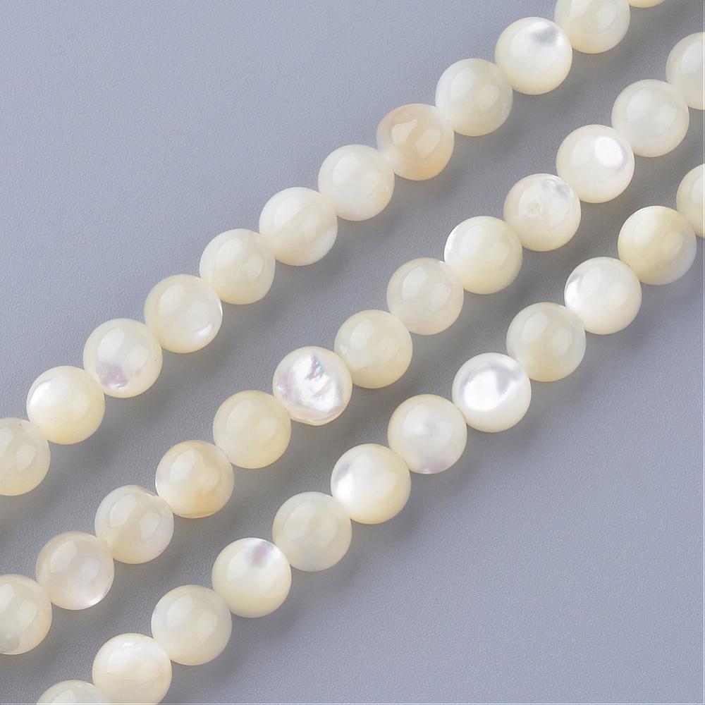 [gj04     SSHEL-S252-03] Perle en coquillage naturel, blanc, rond, 4mm trou 1mm