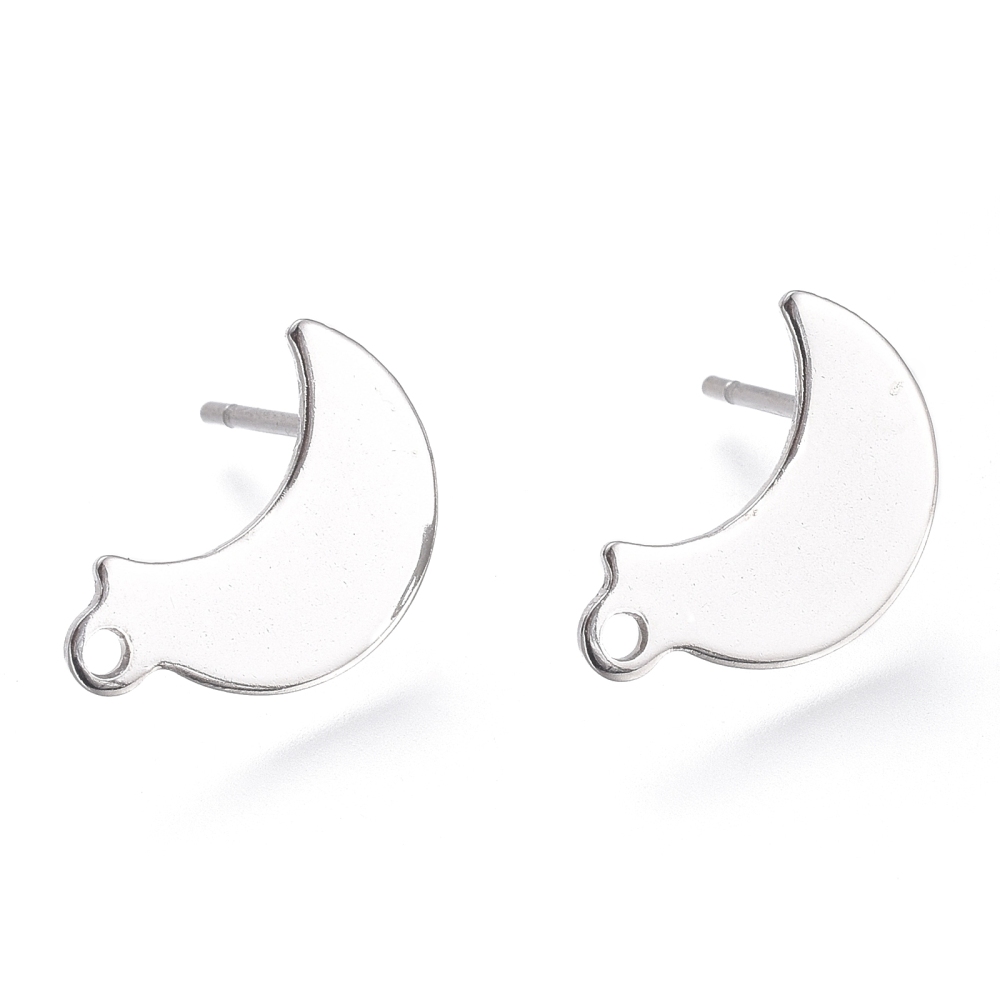 Boucle d'oreille INOX argenté, plat lune, 14.5x9.5mm trou 1.4mm