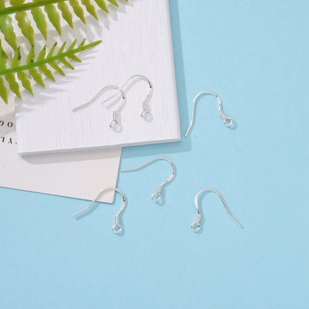 Crochet boucle d'oreille en argent sterling 925, 14mm, trou 2mm, broche 0,8mm