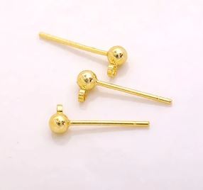 Boucle d'oreille boule, en laiton, couleur or jaune, diam 4 mm, anneau 1 mm, la paire