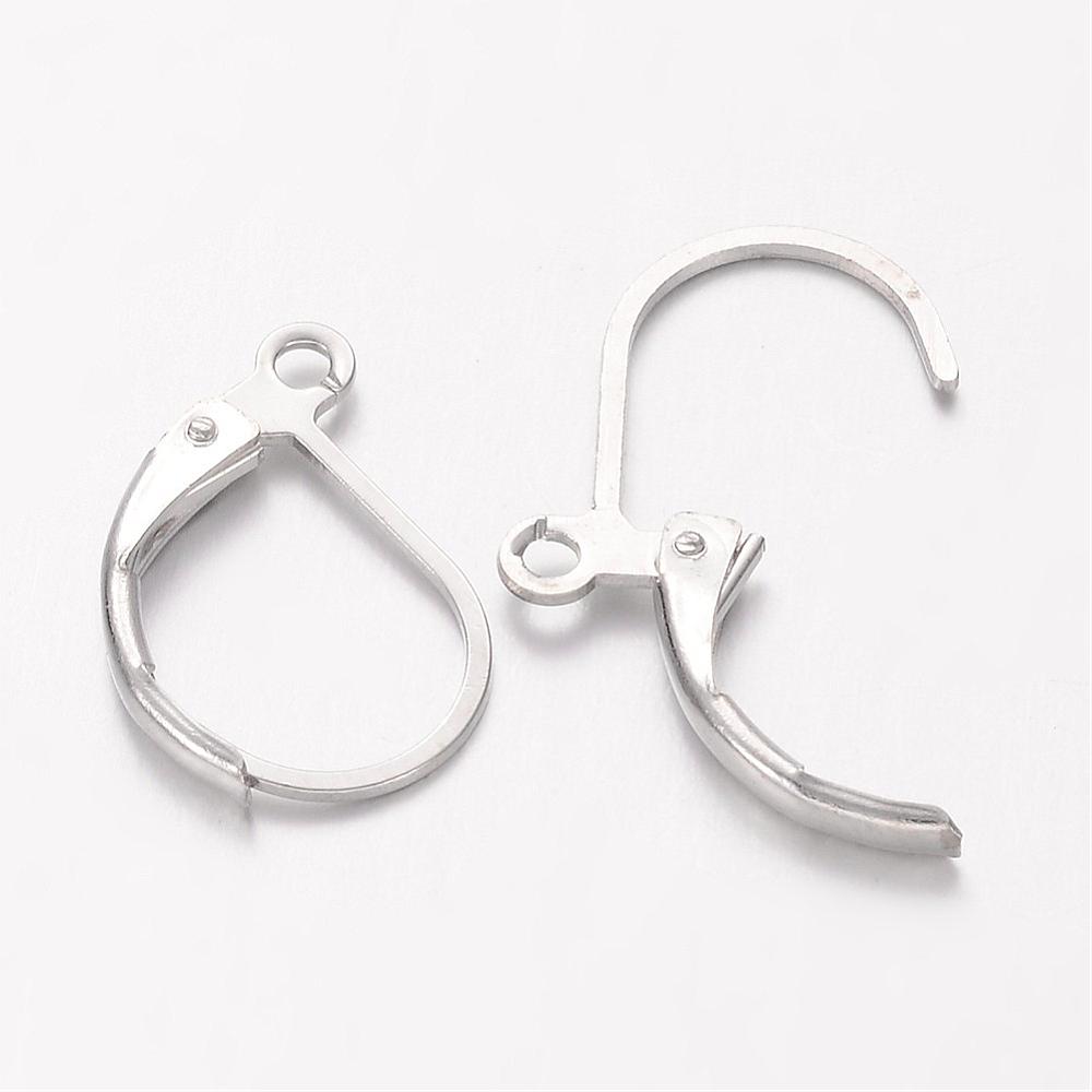 [308NI] Crochet boucle d'oreille dormeuse, laiton, argenté clair, 15x10mm, trou 1mm