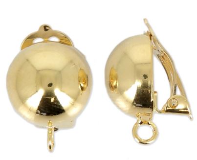 Boucle d'oreille clip/pince, laiton, couleur or, 19x12x11mm, trou 3mm,  la paire