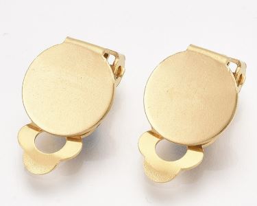 [ER258OR] Boucle d'oreille clip/pince, laiton, couleur or, 23x10mm, plateau 14mm,la paire