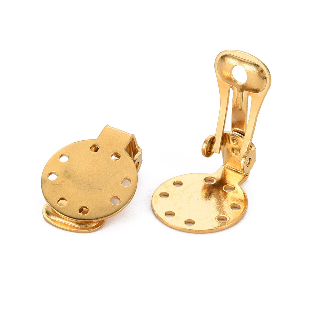 Boucle d'oreille clip/pince INOX doré, placage ionique, plat rond, 20x15x9 mm, trou 2,5mm, l'unité