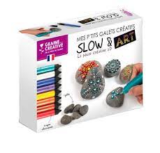 Coffret mon atelier slow &amp; art - 8 crayons + 5 galets gris 30/50mm