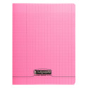 Cahier gros carreaux 96 p polypro rose transparent personnalisable A4