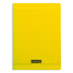 Cahier gros carreaux 96 p polypro jaune transparent personnalisable A4