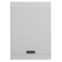 Cahier gros carreaux 96 p polypro gris transparent personnalisable A4