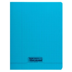 Cahier gros carreaux 96 p polypro bleu transparent personnalisable A4