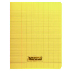 Cahier gros carreaux 96 p polypro jaune transparent personnalisable 17x22cm