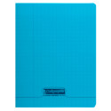 Cahier gros carreaux 96 p polypro bleu transparent personnalisable 17x22cm