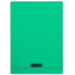 Cahier petit carreaux 96 p polypro vert transparent personnalisable A4