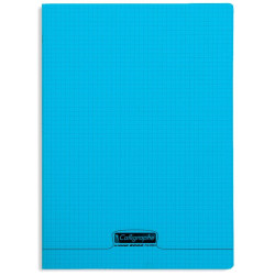 Cahier petit carreaux 96 p polypro bleu transparent personnalisable A4