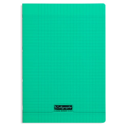 Cahier gros carreaux 96 p polypro vert transparent personnalisable A4