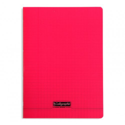 Cahier gros carreaux 96 p polypro rouge transparent personnalisable A4