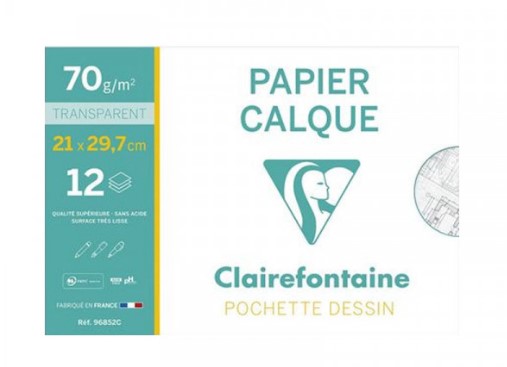 Papier calque 12 feuilles qualité satin 70gr 21x29.7cm