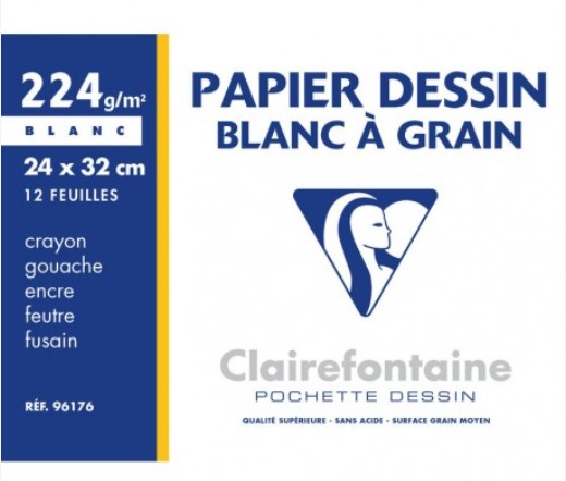 Papier dessin blanc à grain 12 feuilles 224gr 24x32cm