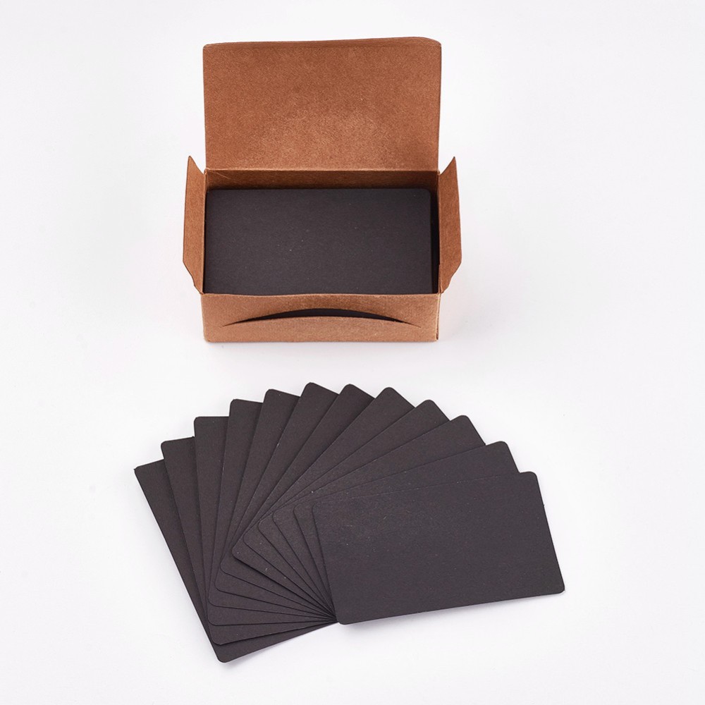 Boite de cartes de visite en papier kraft noir, rectangle 8.9x5.2x0.3mm, 100 cartes