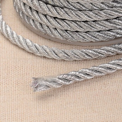Ruban de nylon argent, corde torsadée, 5mm, au mètre