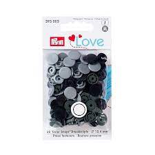 Boutons pressions prym love gris noir 12mm x 30 pièces