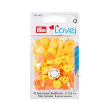 Boutons pressions prym love jaune orange 12mm x 30 pièces