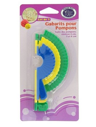 Gabarit pour pompon bleu vert jaune 4cm 5cm et 8cm