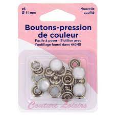 Boutons pression, couleur perle nacre, 11mm x 6 pièces