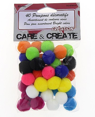 Sachet 40 pompons couleurs vives 20mm