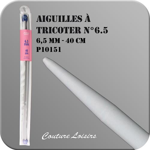 Aiguille à tricoter 40 cm, en plastique, gris, solide, N°6.5 - 6.5mm