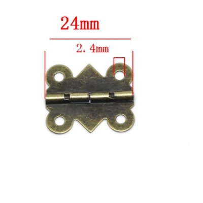 Mini-charnières pour boîtes, couleur bronze, 24x20x2mm, trou 3mm, l'unité sans vis