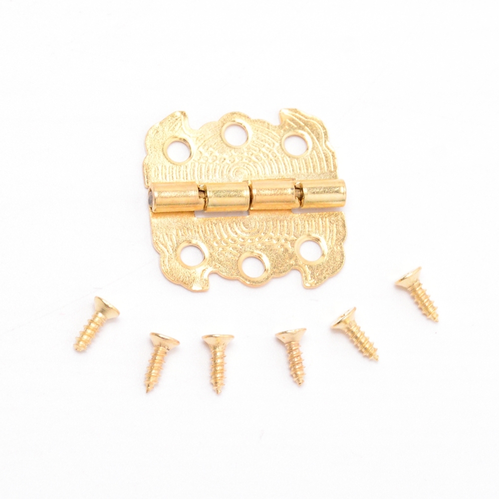 Charniere pour coffret, couleur dorée, 29x27x4mm, trou 3mm, l'unité avec les 6 vis
