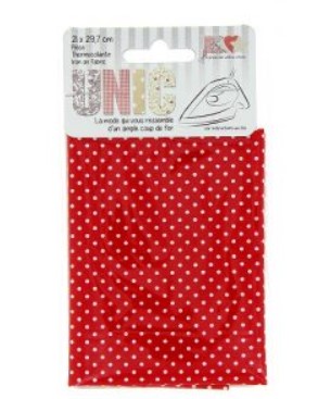 TOILE THERMOCOLLANTE fond rouge petit pois blanc 21 X 29.7 CM