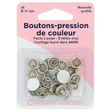 Boutons PRESSION 11 MM COL BLANC X 6