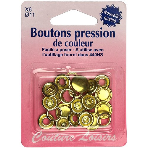 Boutons pression, couleur or, 11mm X 6