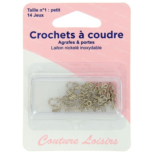 Crochets à coudre, agrafes et portes, laiton nickelé inoxydable, taille n°1 : petit, x14