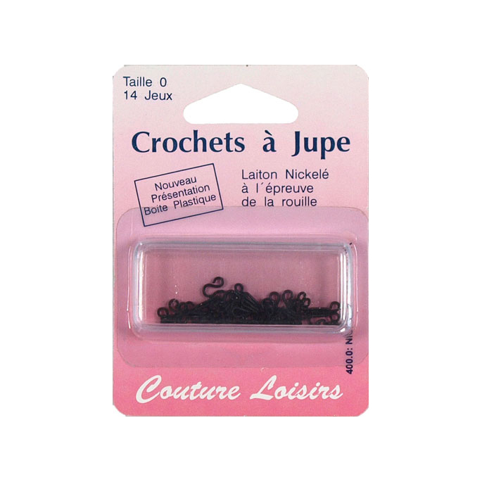 Crochets à jupe, laiton nickelé noir inoxydable, taille n°0, x14