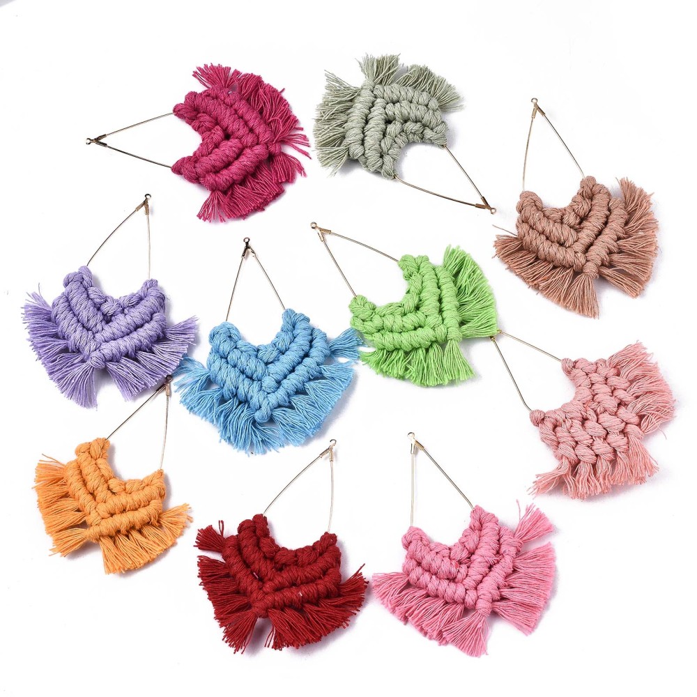 Support boucles d'oreille macramé, coloris variés