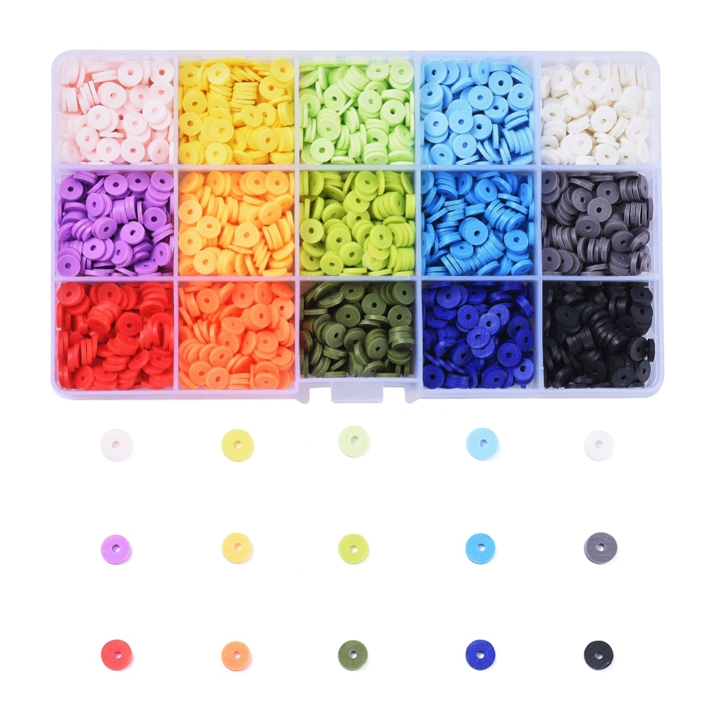 Kit perles Heishi polymère 6x1mm trou 2mm 15 couleurs env. 3000 pièces